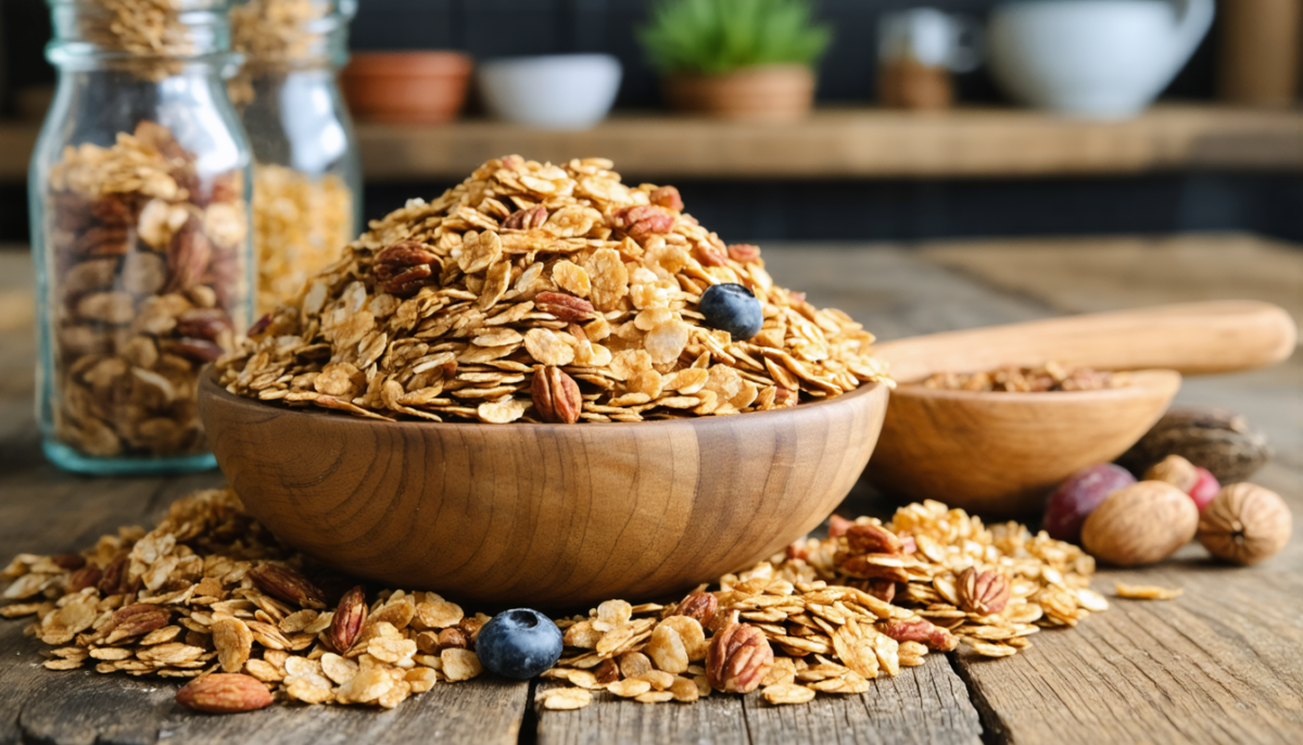 découvrez une recette simple de granola sain fait maison, élaborée avec des ingrédients naturels pour un petit-déjeuner nutritif et gourmand.