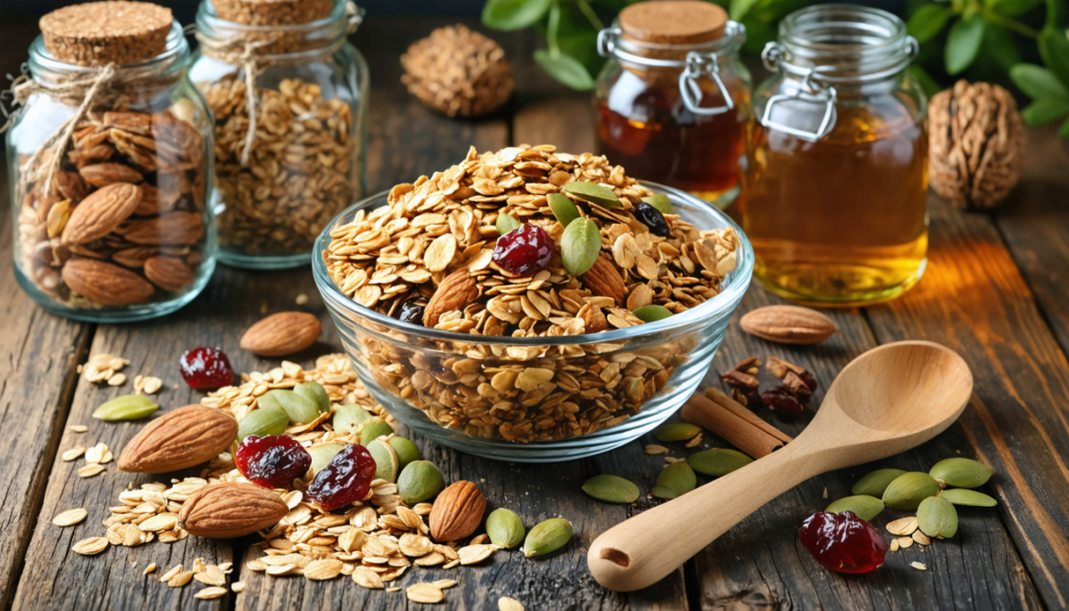 découvrez notre recette simple de granola sain fait maison, préparée avec des ingrédients naturels pour un petit-déjeuner équilibré et savoureux.